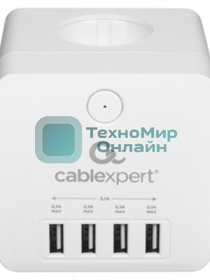 Сетевой фильтр Cablexpert Cube CUBE-4-U4-W, 4 р, 16А, 4хUSB, ур. защиты 2+, белый, коробка