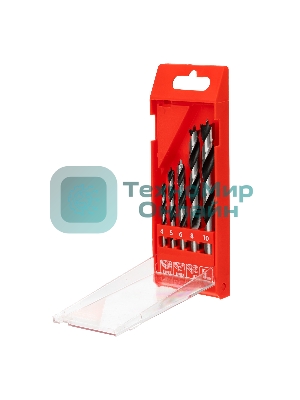 Набор сверл Matrix по дереву, 4-5-6-8-10 мм 5шт цилиндр, хвостовик, пластиковый