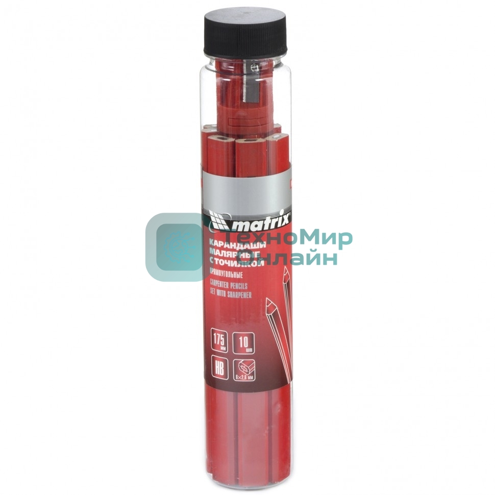 Набор карандашей Matrix малярных прямоугольных с точилкой в тубе, 175 мм 10 шт
