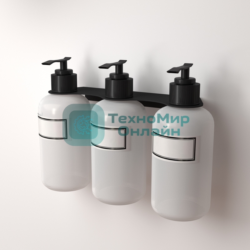 Держатель дозатора для жидкого мыла и шампуней Rexant на 3 флакона настенный, черный