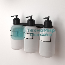 Держатель дозатора для жидкого мыла и шампуней Rexant на 3 флакона настенный, черный