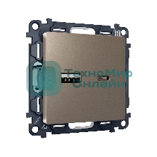Комплект механизма розетки ALFA Темная бронза матовый 2USB A+C 20W (быстрая зарядка) QUANT (AP6410, VM177) MA641010