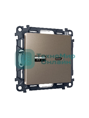 Комплект механизма розетки ALFA Темная бронза матовый 2USB A+C 20W (быстрая зарядка) QUANT (AP6410, VM177) MA641010