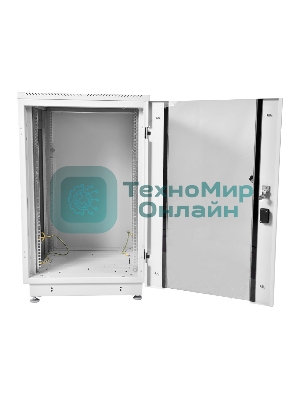 Шкаф коммутационный ЦМО ШТК-М-18.6.6-1ААА-9005 18U 600x600 мм пер. дв. стекл задн. дв. стал.лист 2 бок. пан. направл. под закл.гайки 270 кг черный