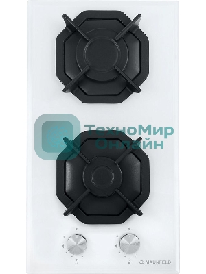 Газовая варочная панель Maunfeld EGHG.32.2CW/G, 2 конфорки, закаленное стекло, белый
