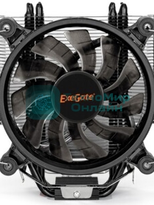 Кулер для процессора ExeGate Dark Magic EXX400V3-PWM.RGB (Al+Cu, черное покрытие, 4 тепл.трубки, LGA1150/1151/1155/1156/1200/1700/1851/AM2/AM2+/AM3/AM3+/AM4/AM5/FM1/FM2/754/939/940, TDP 140W, Fan 120mm, PWM, 800-1800RPM, Hydro bearing, 4pin, 11-24db, 500г брутто, RGB подсветка, с термопастой, на винтах, RTL)