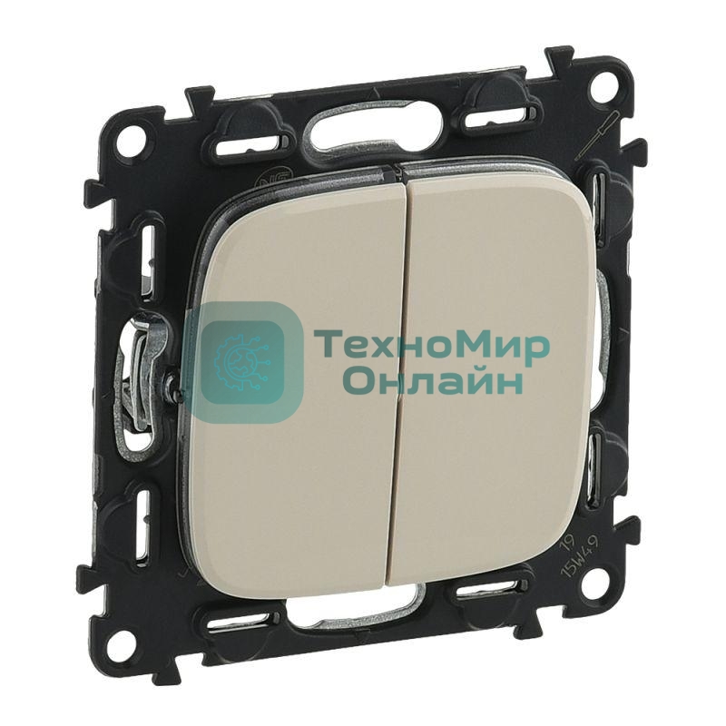 Механизм выключателя 2-кл. СП Valena Allure 10А IP20 250 В с лицевой панелью; безвинтовые зажимы сл. кость Legrand 752805