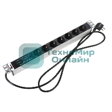 Блок розеток Rem-16 с фил. и инд., 7 Shuko, 16A, алюм., 19