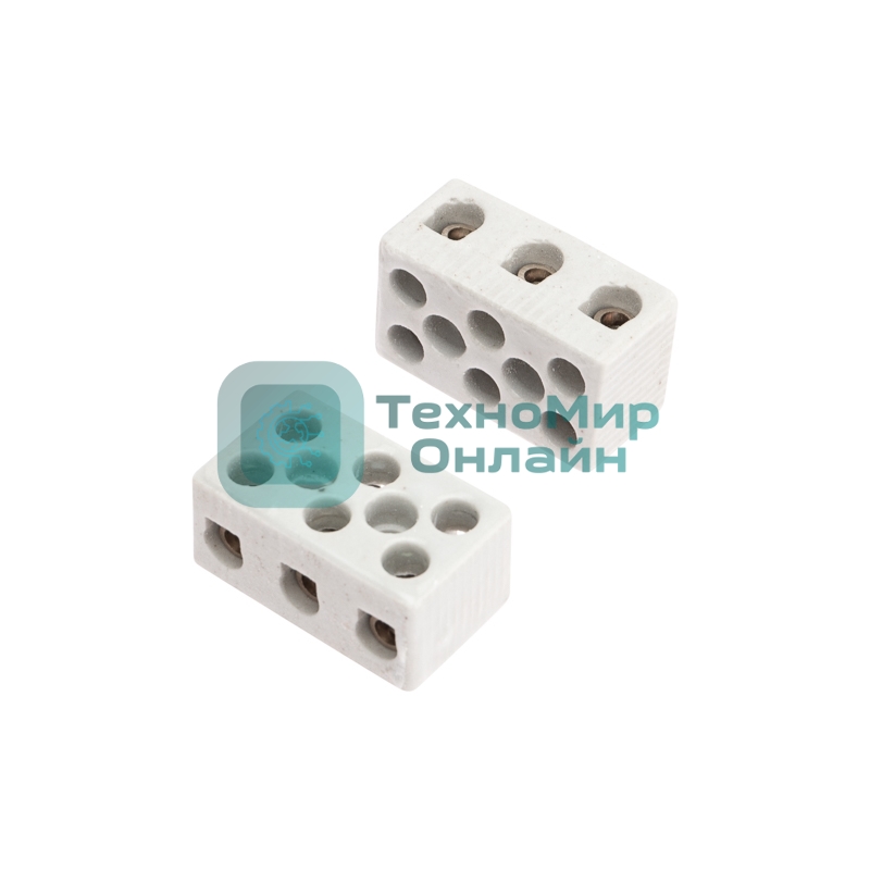 Клемма керамическая винтовая Rexant 10 мм² 3 пары контактов с крепежным отверстием (84 шт./уп.)
