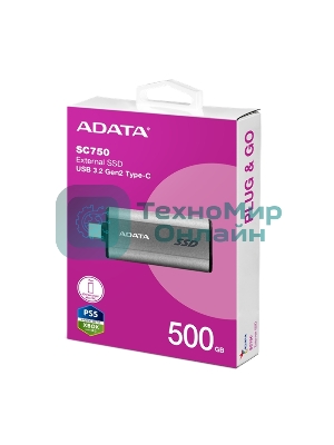 Внешний SSD ADATA SC750, 500Gb, USB 3.2 Gen 2 Type-C, R/W 1050/1000, черный