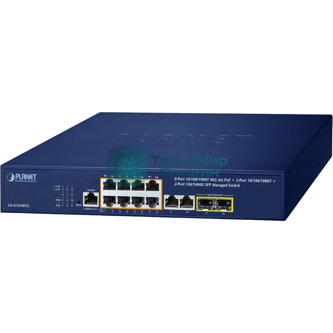 Коммутатор PLANET GS-4210-8P2C IPv4/IPv6, 8-Port Managed 802.3at POE+ Gigabit Ethernet Switch + 2-Port 10/100/1000Mbps RJ45 + 2-Port 100/1000X SFP (120W PoE Budget, 250m Extend mode, supports CloudViewer app, MQTT and cybersecurity features)