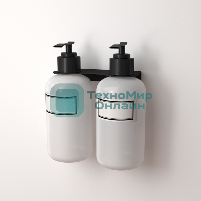 Держатель дозатора для жидкого мыла и шампуней Rexant на 2 флакона настенный, черный