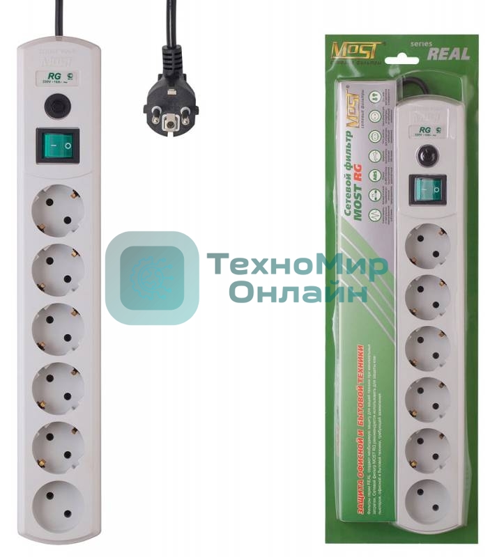 Сетевой фильтр Most RG 10 м, 6 розеток, белый, коробка