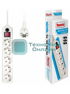 Сетевой фильтр Buro 500SH-1.8-W 1.8 м, 5 розеток, белый, коробка