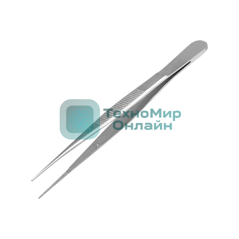 Пинцет прямой Rexant узкий, фиксатор, рифленый 100 мм ПРОФИ