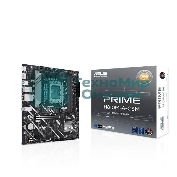 Материнская плата ASUS PRIME H810M-A-CSM, LGA 1851, Intel H810, 2xDDR5, 4xSATA, 2xM.2, 1xPCIe 4.0 x16, 1xPCIe x1, 1xDP, 1xHDMI, 1x1Gb LAN, 4xUSB 2.0, 2xUSB 3.2 Gen 2, 3x3.5 мм, 7.1, Micro-ATX