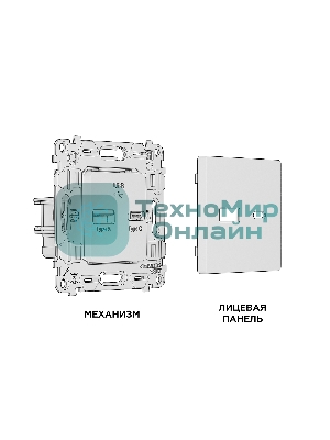 Комплект механизма розетки ALFA Темная бронза матовый 2USB A+C 20W (быстрая зарядка) QUANT (AP6410, VM177) MA641010