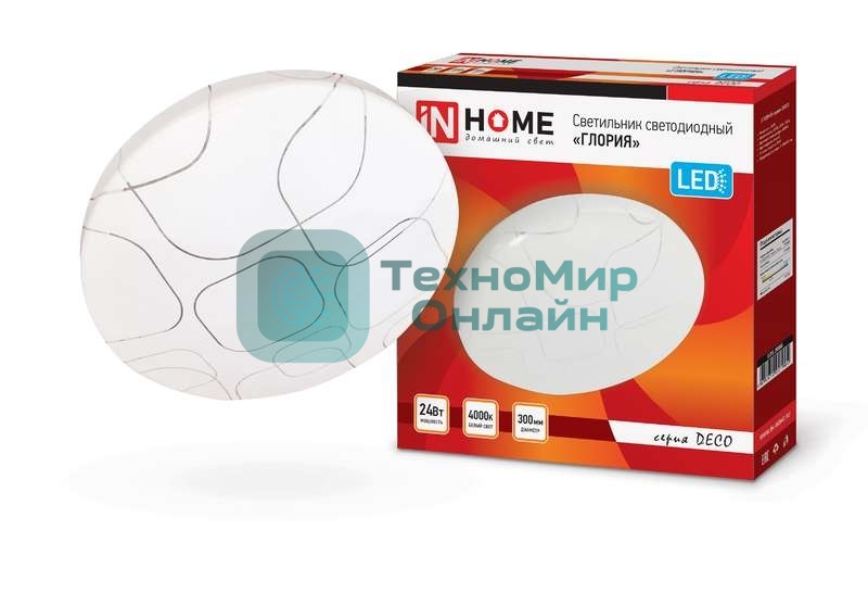 Светильник светодиодный DECO ГЛОРИЯ 24Вт 230В 4000К 1560лм 300мм IN HOME 4690612021904