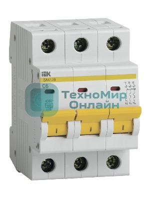 Выключатель автоматический модульный 3п C 6А 4.5кА ВА47-29 IEK MVA20-3-006-C