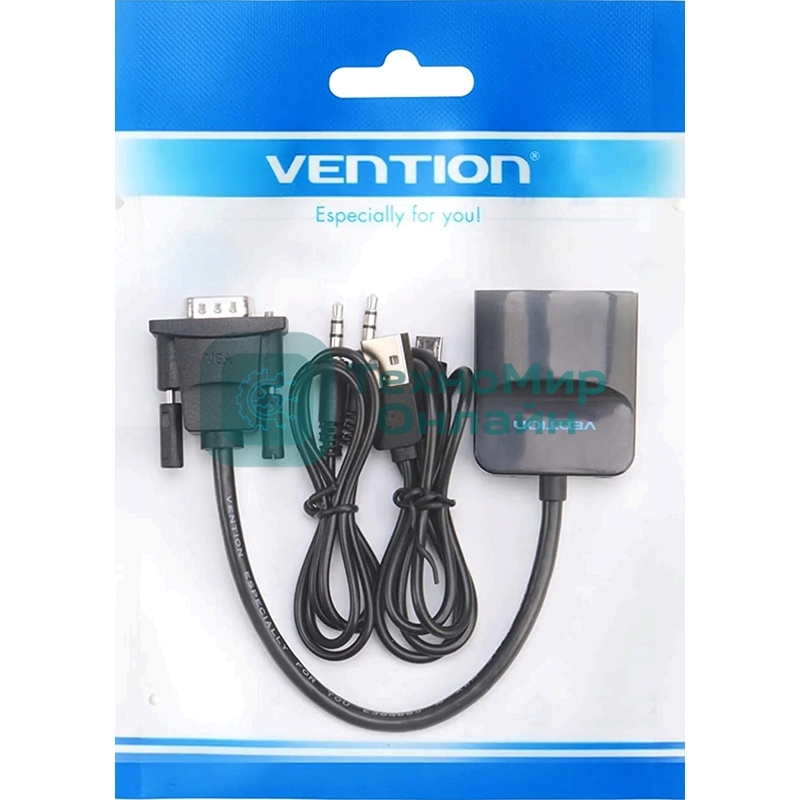 Мультимедиа конвертер Vention VGA + аудио > HDMI, гибкий, черный