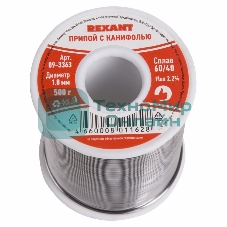 Припой с канифолью Rexant, 500 г, Ø1.0 мм, (олово 60%, свинец 40%), катушка