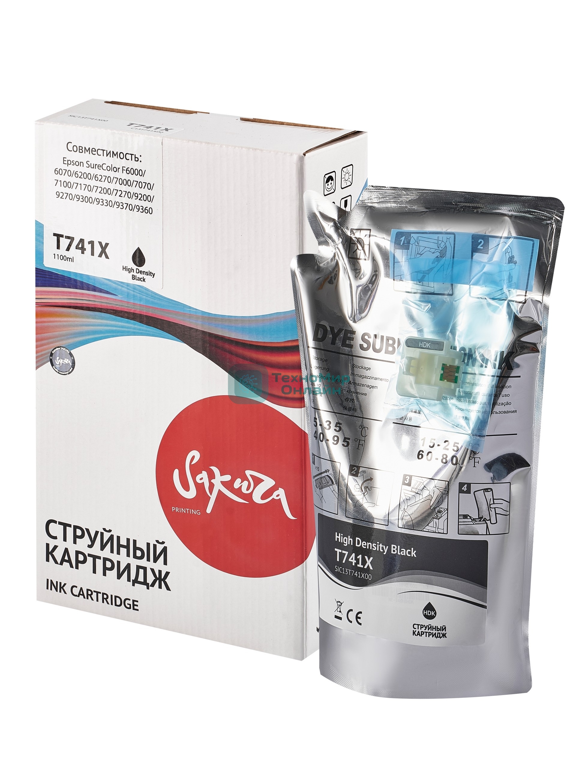 Контейнер с чернилами Sakura C13T741X00 (T741X BK) для Epson, черный, 1000 мл.