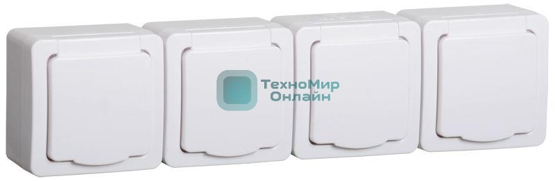 Розетка 4-м ОП Гермес Plus РСб24-3-ГПБб с защ. крышкой с заземл. IP54 белый IEK ERMP42-K01-16-54-EC