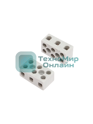 Клемма керамическая винтовая Rexant 4 мм² 3 пары контактов с крепежным отверстием (100 шт./уп.)