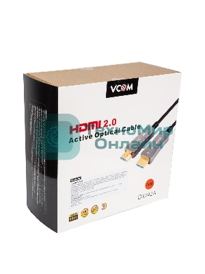 Активный оптический кабель HDMI 19M/M,ver. 2.0, 4K@60 Hz 80m VCOM