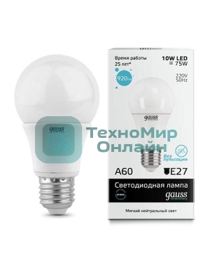 Лампа светодиодная Gauss Elementary 23220LED A60 E27 10W 4100K 1/40