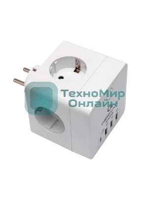 Сетевой фильтр Cablexpert Cube, CUBE-4-СU3-W, 4 р, 16А, 1xType-C PD, 3хUSB, ур. защиты 2+, белый, коробка