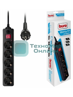 Сетевой фильтр Buro 500SH-1.8-B 1.8 м, 5 розеток, черный, коробка