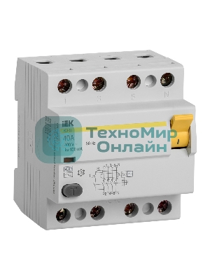 Выключатель дифференциального тока (УЗО) 4п 40А 100мА тип AC ВД1-63 IEK MDV10-4-040-100