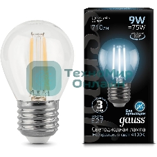 Лампа светодиодная Filament Шар E27 9Вт 4100К Gauss 105802209