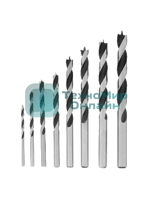 Набор сверл Matrix по дереву,3-4-5-6-7-8-9-10 мм 8шт цилиндр, хвостовик, пластиковый кейс