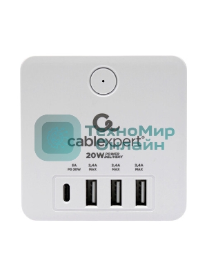 Сетевой фильтр Cablexpert Cube, CUBE-4-СU3-W, 4 р, 16А, 1xType-C PD, 3хUSB, ур. защиты 2+, белый, коробка