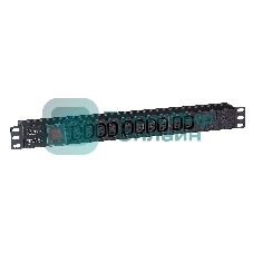 Блок розеток горизонтальный ExeGate ServerPro PDU-19H001 Al-10С13-C14-SW, 1U, Алюминий, 10 IEC 320 C13, С14, выкл. с подсветкой, черный