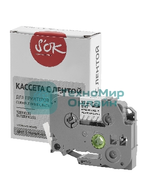 Кассета с лентой S'OK by Sakura Printing TZEFX131 для Brother, черный на прозрачном, 12мм/8м, наклейка