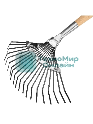 Грабли Сибртех веерные 20 зубьев, с черенком, оксидированные, плоский зуб