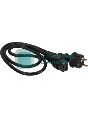 Шнур питания Lanmaster с блокировкой C19-Schuko прямая, 3х1.5, 220В, 16А, черный, 2 метра
