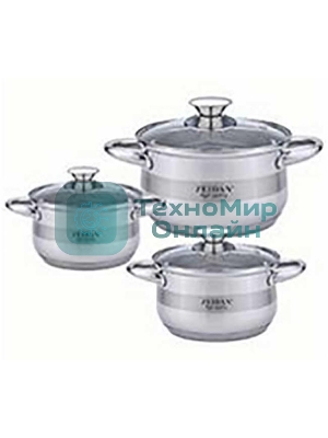 Набор посуды Zeidan Z-50632 6 предм.: кастрюля с/кр 2,0 л (16 см), кастрюля с/кр 3,0 л (18 см), кастрюля с/кр 4,0 л (20 см), нержавеющая сталь, комбинированная полировка снаружи, зеркальная полировка внутри, шкала литража, крышки - стекло, 5-ти СТЕПОВОЕ КАПСУЛИРОВАННОЕ