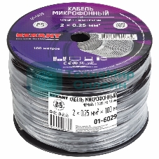 Кабель микрофонный Rexant 2х0,25 мм², ø 6,8 мм, черный, бухта 100 м