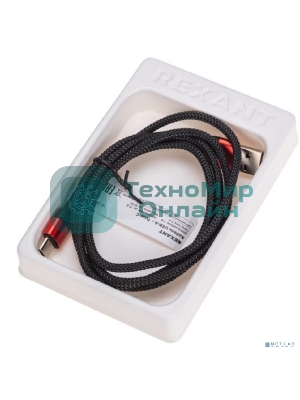 Кабель Rexant USB-A - Type-C, 5А, 50Вт, 1м, в черной нейлоновой оплетке