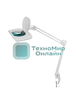 Лупа на струбцине Rexant, квадратная, 5D, с подсветкой 60 SMD LED, сенсорный регулятор яркости, белая