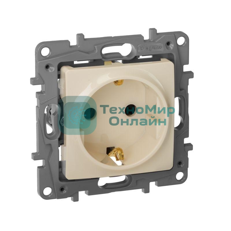 Розетка 2К+З, на винтах, защ. шт., сл. кость ETIKA 