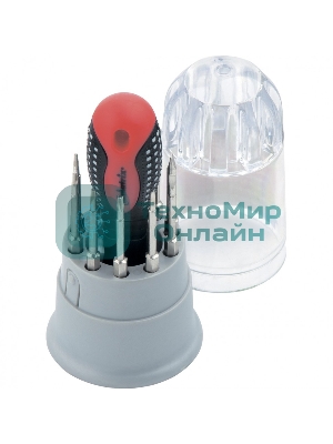 Отвертка Matrix для точных работ Fusion с насадками, 11 пр. в пласт. пенале, 3-х комп. рукоятка