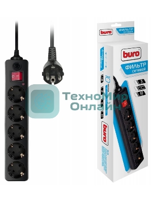 Сетевой фильтр Buro 500SH-5-B 5 м, 5 розеток, черный, коробка
