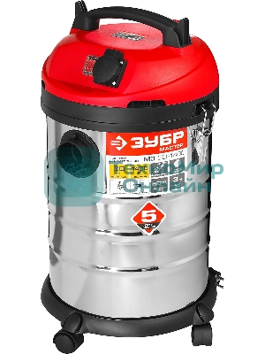 Строительный пылесос ЗУБР ПУ-30-1400 М3 серый/красный, 1400 Вт, уборка сухая/влажная/выдув, пылесборник мешок/контейнер, 30 л