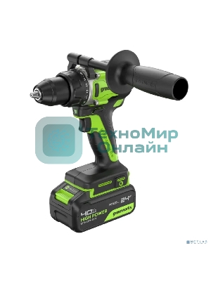 Дрель-шуруповерт аккумуляторная Greenworks GD24DD90 24V, 90 Нм, бесщеточная, 45/90Нм,1х4Ач,ЗУ,кор 3707507CUB