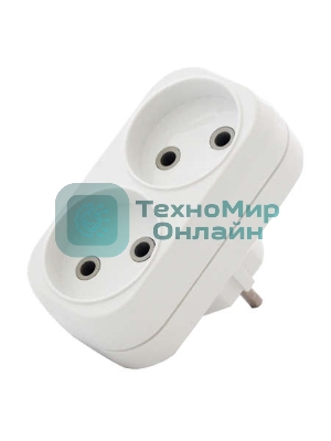 Разветвитель 2 гнезда без заземл. плоский 6А UNIVersal А202